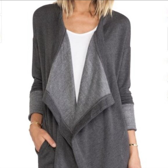 Dolan Drape  front cardigan in cool grey and charcoal pocket waterfall LG - Picture 16 of 16